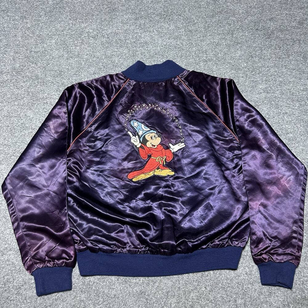 Disney Vintage 80s Mickey Mouse Fantasia Satin Bomber Jacket Mens Large Coat